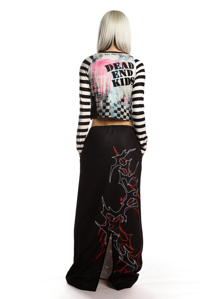 DeadEndKids Horror Petshop black graphic maxi skirt — back full-length view