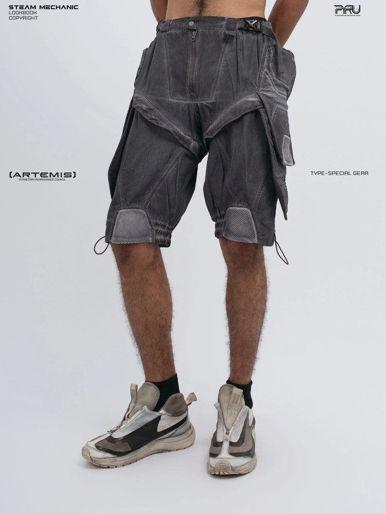 ARTEMIS stellar blue detachable technical shorts — alternate front view with closed hands
