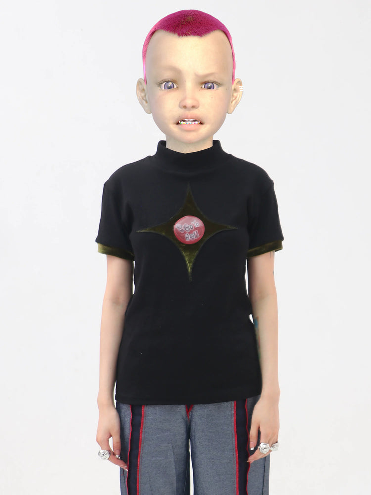 EMBRYO STARSHIFT 3D-effect fitted mock-neck tee — front product presentation