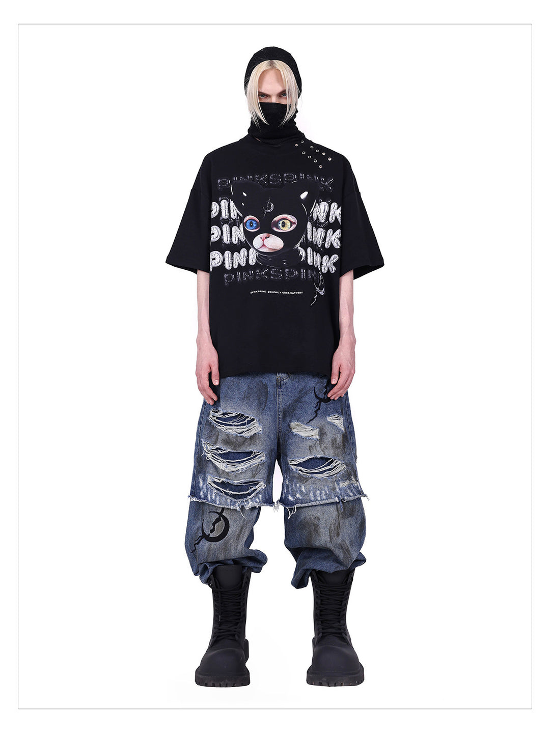 PINKSPINK GERMAN CAT oversized graphic tee — close-up view of the material and finishing