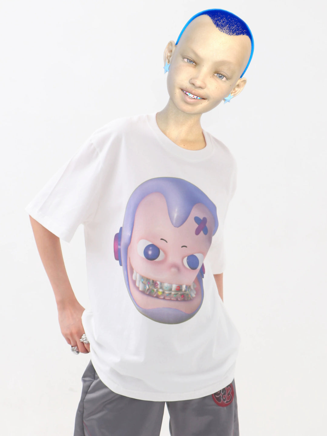 EMBRYO E23 LITTLE ONE oversized white graphic tee — front product presentation