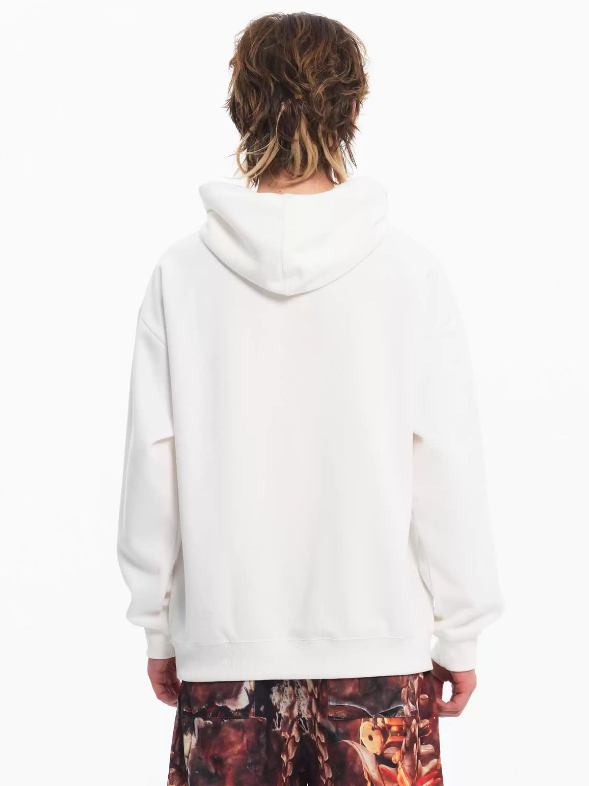 EMBRYO PLAN white graphic hoodie — side profile