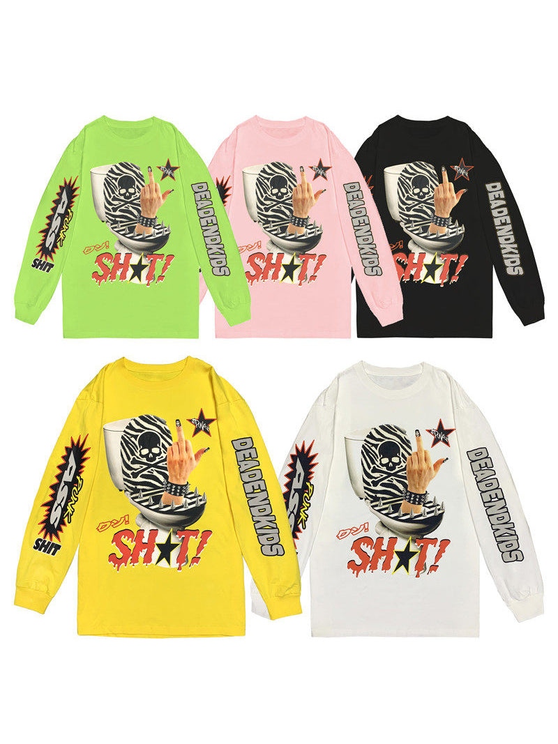 DEADENDKIDS MIDDLE FINGER oversized long-sleeve tee — alternate modeled angle