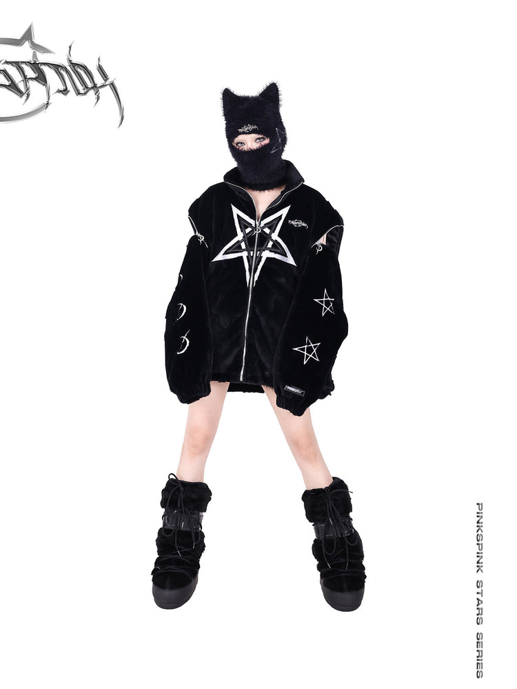 PINKSPINK PENTAGRAM cat-ear knit balaclava — product detail view showing texture and hardware