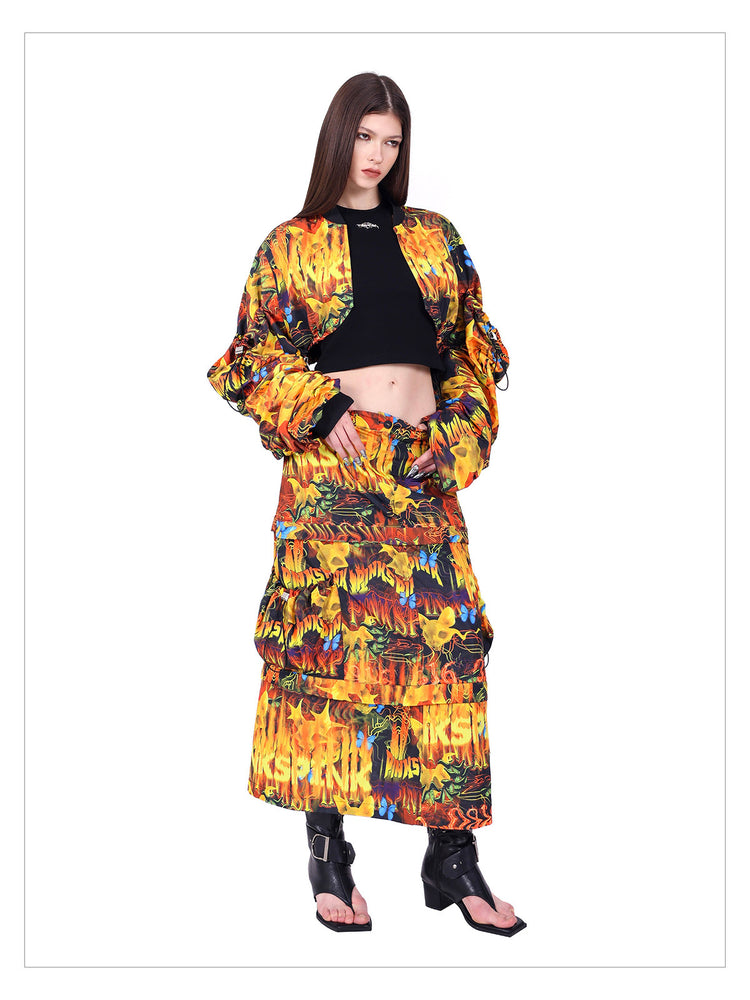 PINKSPINK FIRE CAT convertible zip A-line skirt — close modeled view highlighting the construction