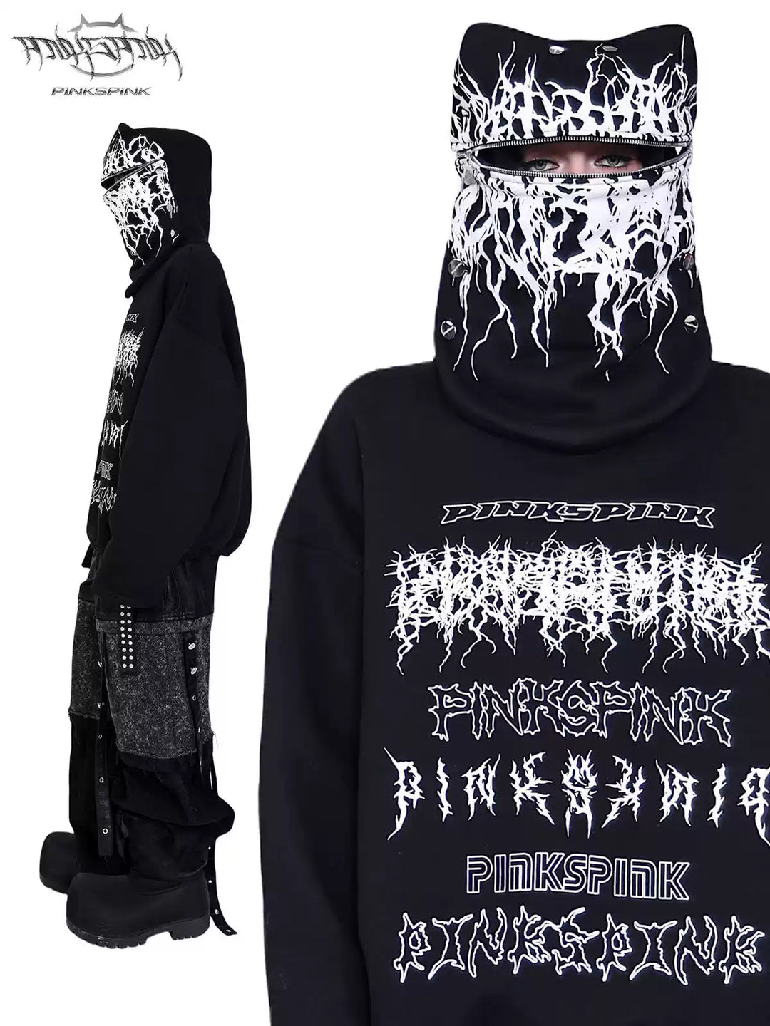 MASK DECOMPOSITION Y2K HOODED SWEATSHIRT