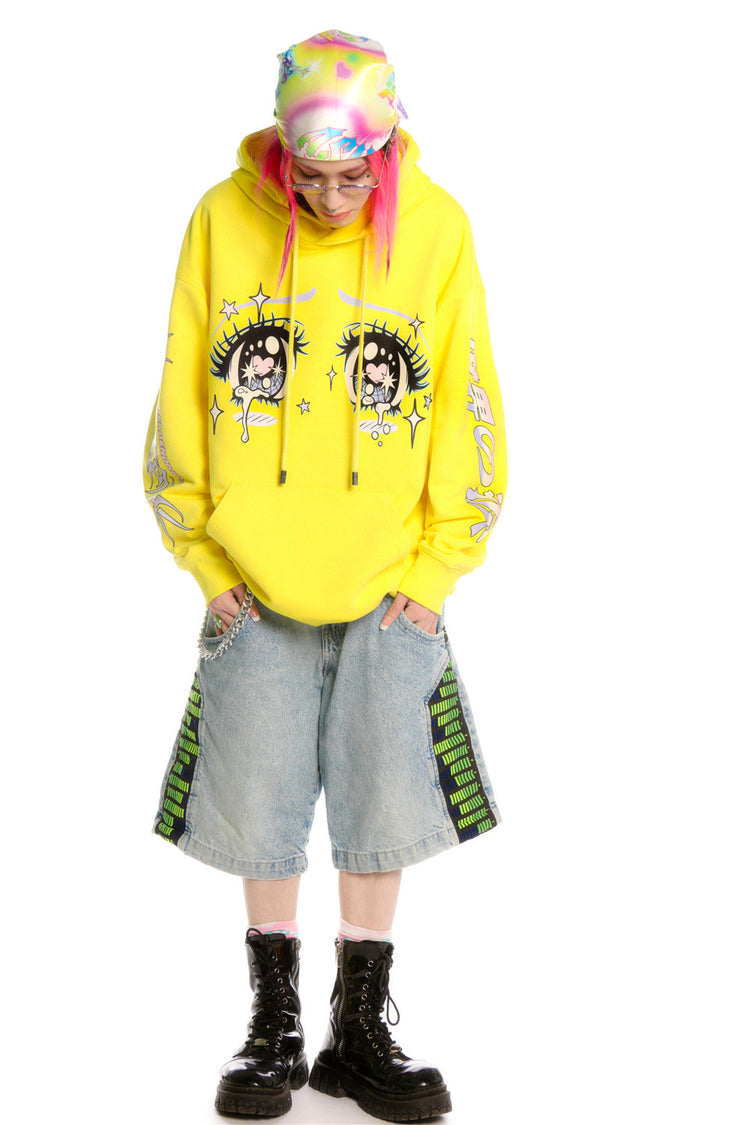 DEADENDKIDS ANIME TEARS oversized graphic hoodie — alternate modeled angle