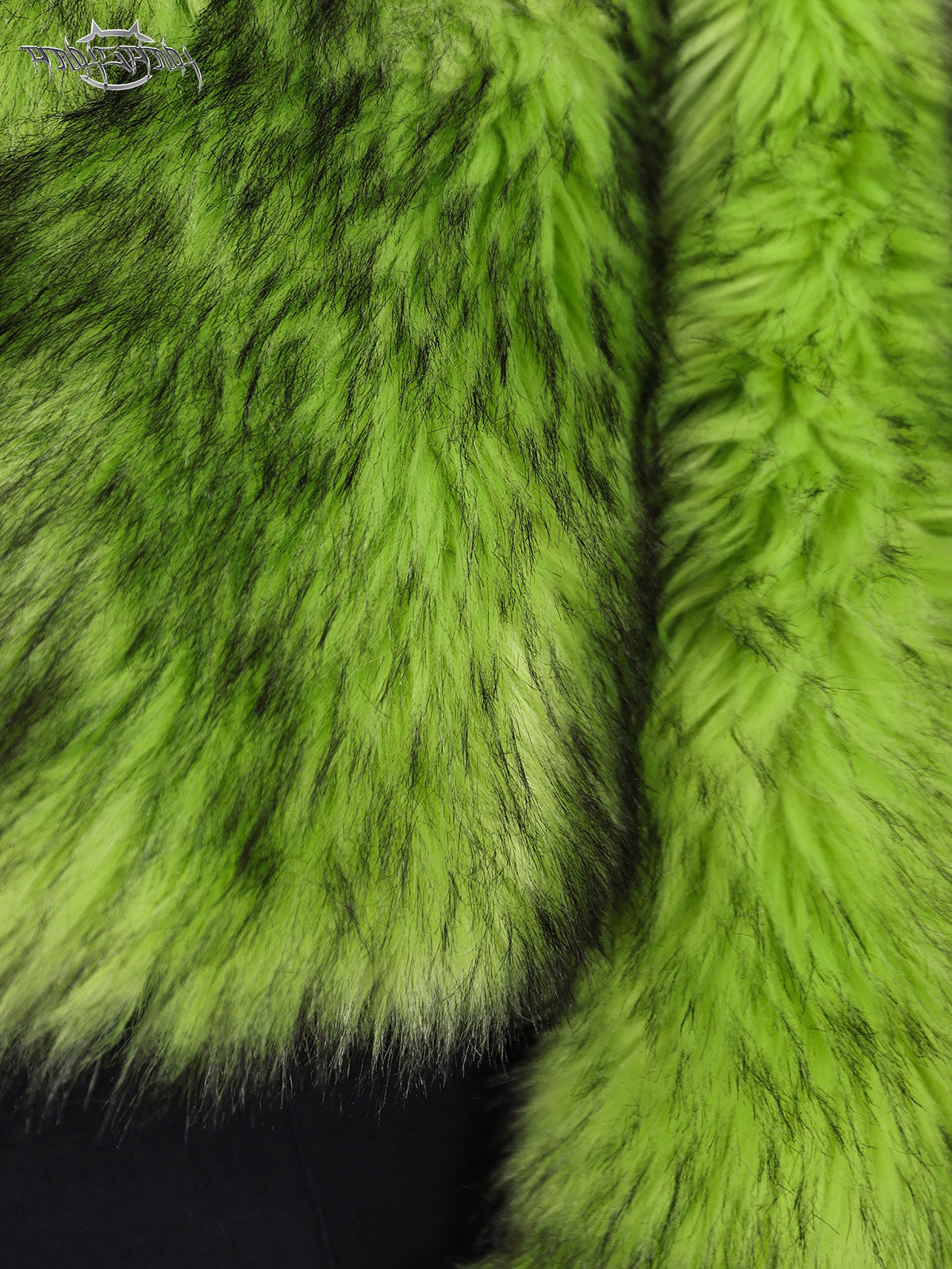 PINKSPINK NEON BEAST reversible faux-fur hooded jacket — full-length modeled styling view