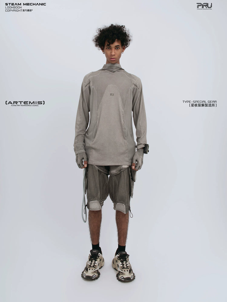 STARCORE ash tundra mesh-panel long-sleeve top a — front modeled product view