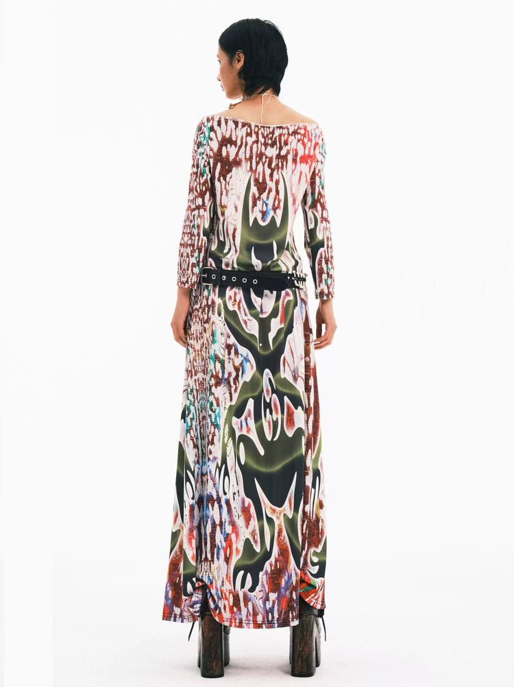 EMBRYO TRIBAL ENTITY white off-shoulder maxi dress — alternate modeled angle