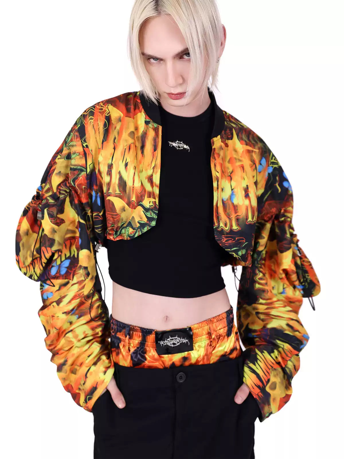 PINKSPINK FIRE VEIL cropped sun-protection top — modeled front styling view