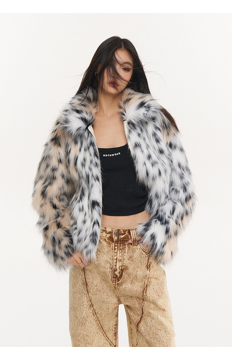 NAWS WILD LEOPARD faux-fur jacket — product detail view showing texture and hardware