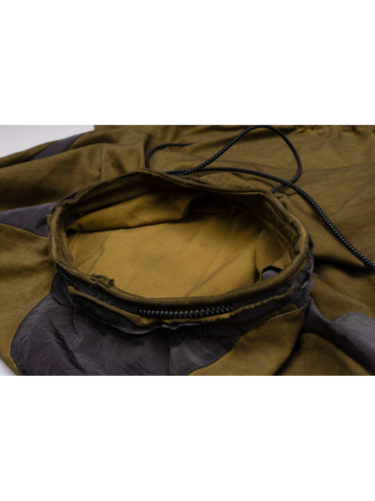 PIONEER mars yellow drawstring commuter sweatshirt — close-up of the drawcord channel around the neckline