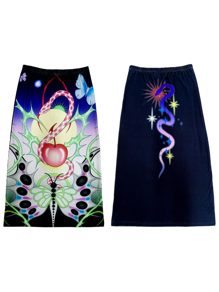 DEADENDKIDS REVERSIBLE ARCHIVE graphic maxi skirt — construction detail