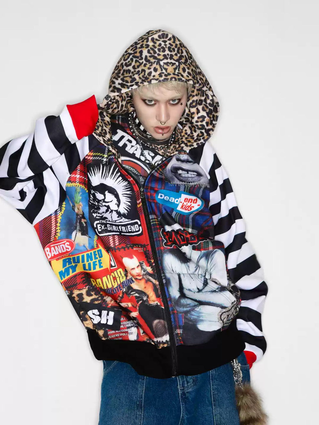 DEADENDKIDS PUNK COLLAGE fleece zip hoodie — alternate product presentation