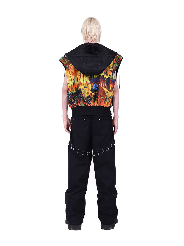 PINKSPINK FIRE CAT reversible mohawk hooded vest — alternate modeled styling view