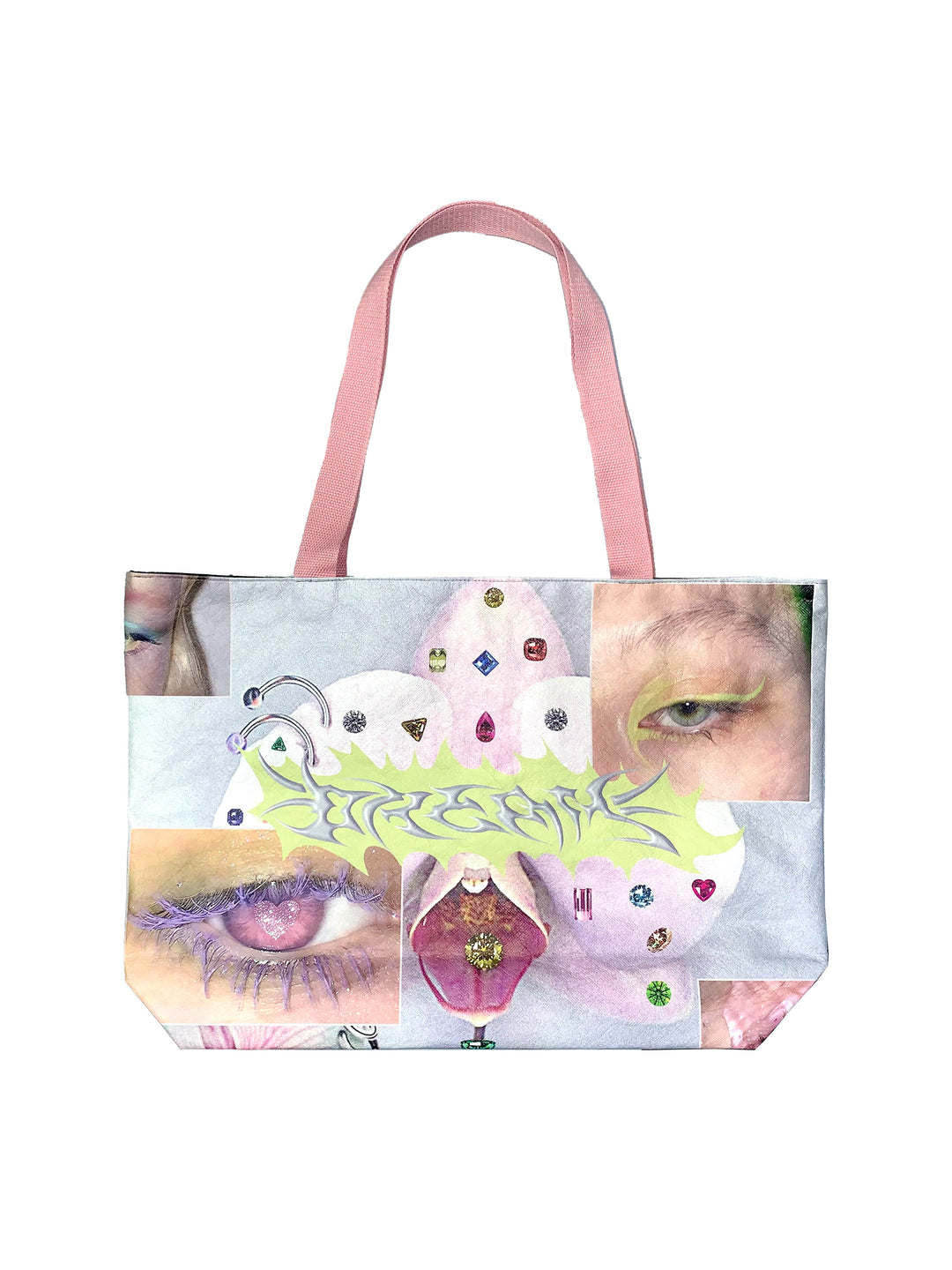 DEADENDKIDS GLITCH PRINCESS Tyvek tote bag — full-length modeled view