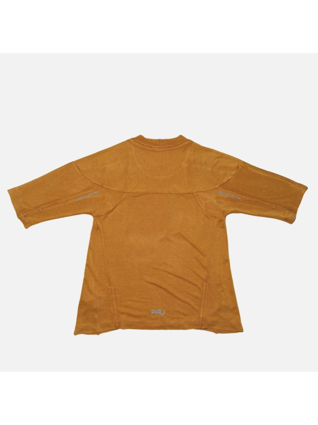 LIGHTSHADOW eclipse orange deconstructed technical tee — orange back flat-lay showing sleeve logos and curved yoke
