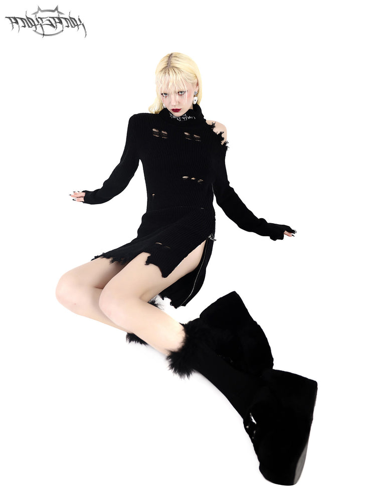 PINKSPINK RIFT embroidered cutout sweater dress — modeled front styling view