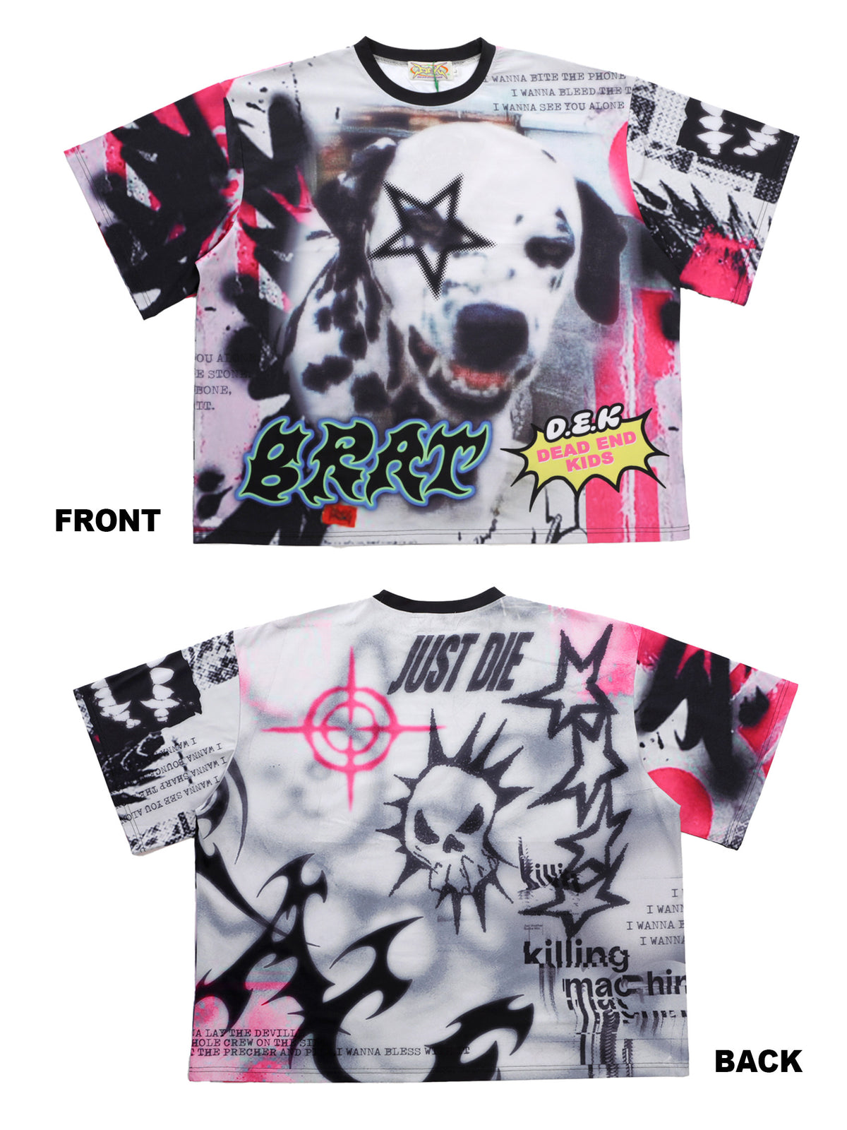DEADENDKIDS BEAST RIOT oversized graphic tee — full-length modeled view