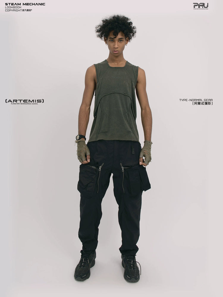 RIFT ARC moss green deconstructed tank — front modeled product view