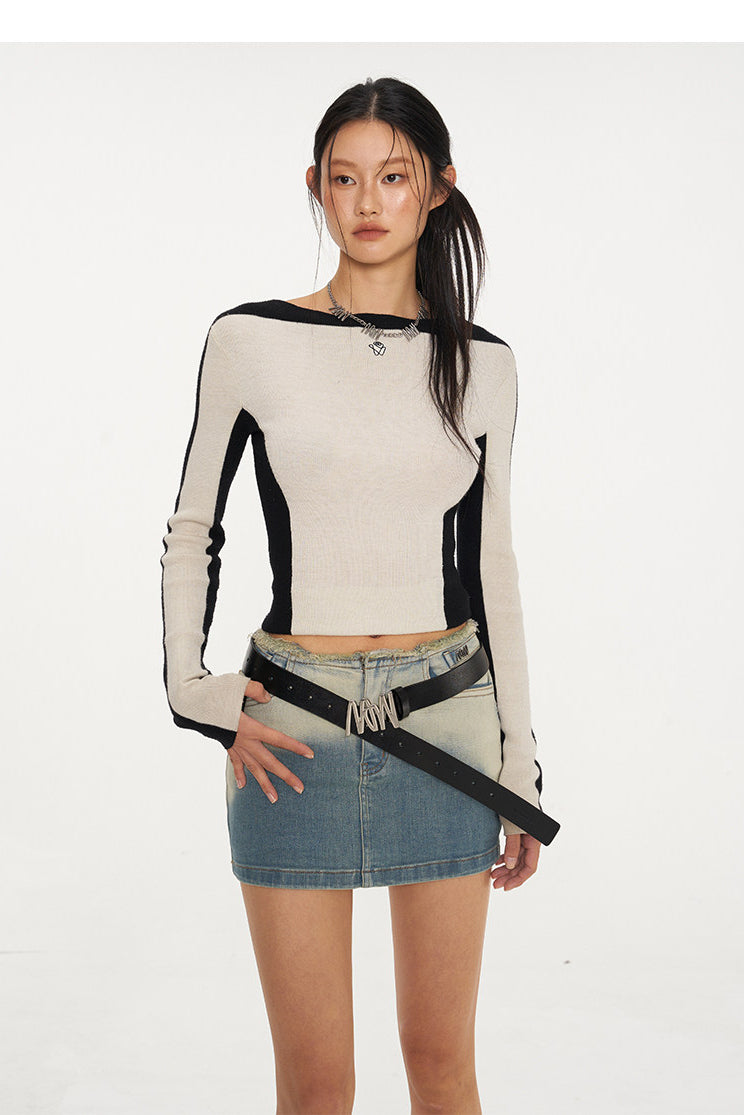 NAWS ECLIPSE gradient denim mini skirt — product detail view showing texture and hardware
