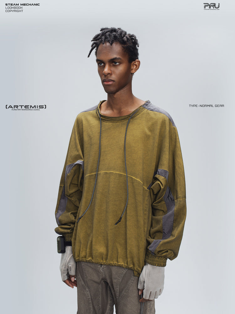 PIONEER mars yellow drawstring commuter sweatshirt — rear modeled view