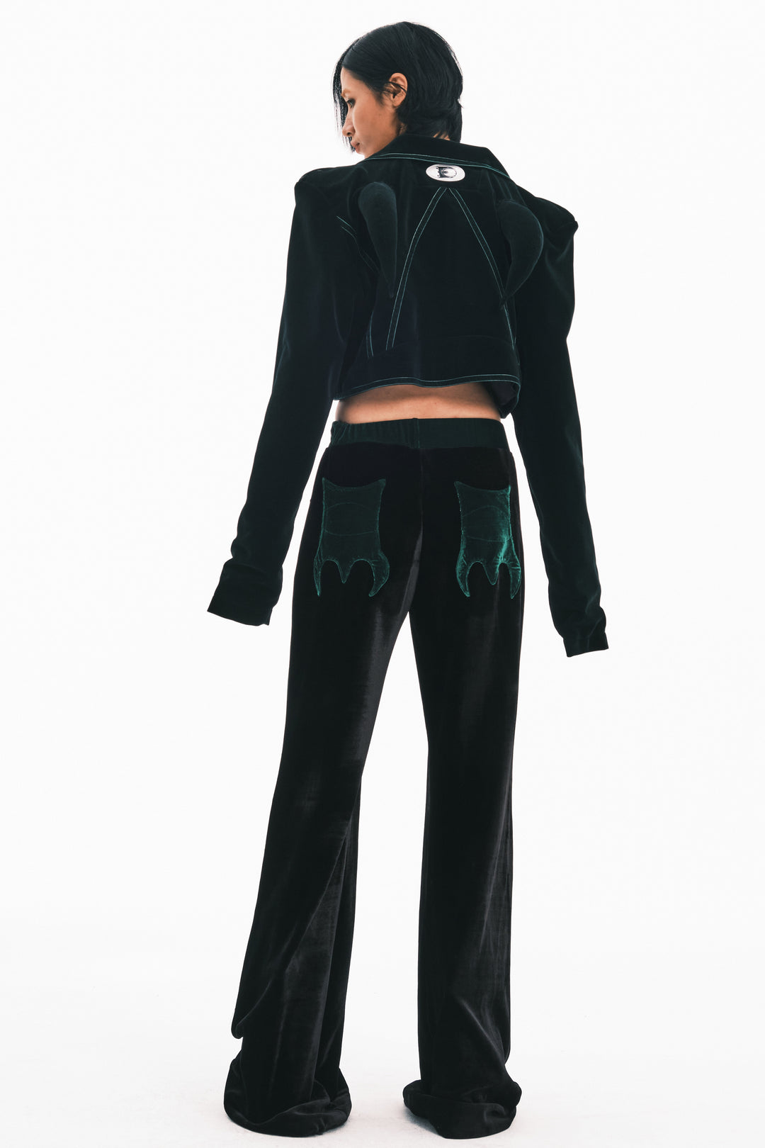 EMBRYO GREEN HORN cropped velvet blazer — additional product detail view