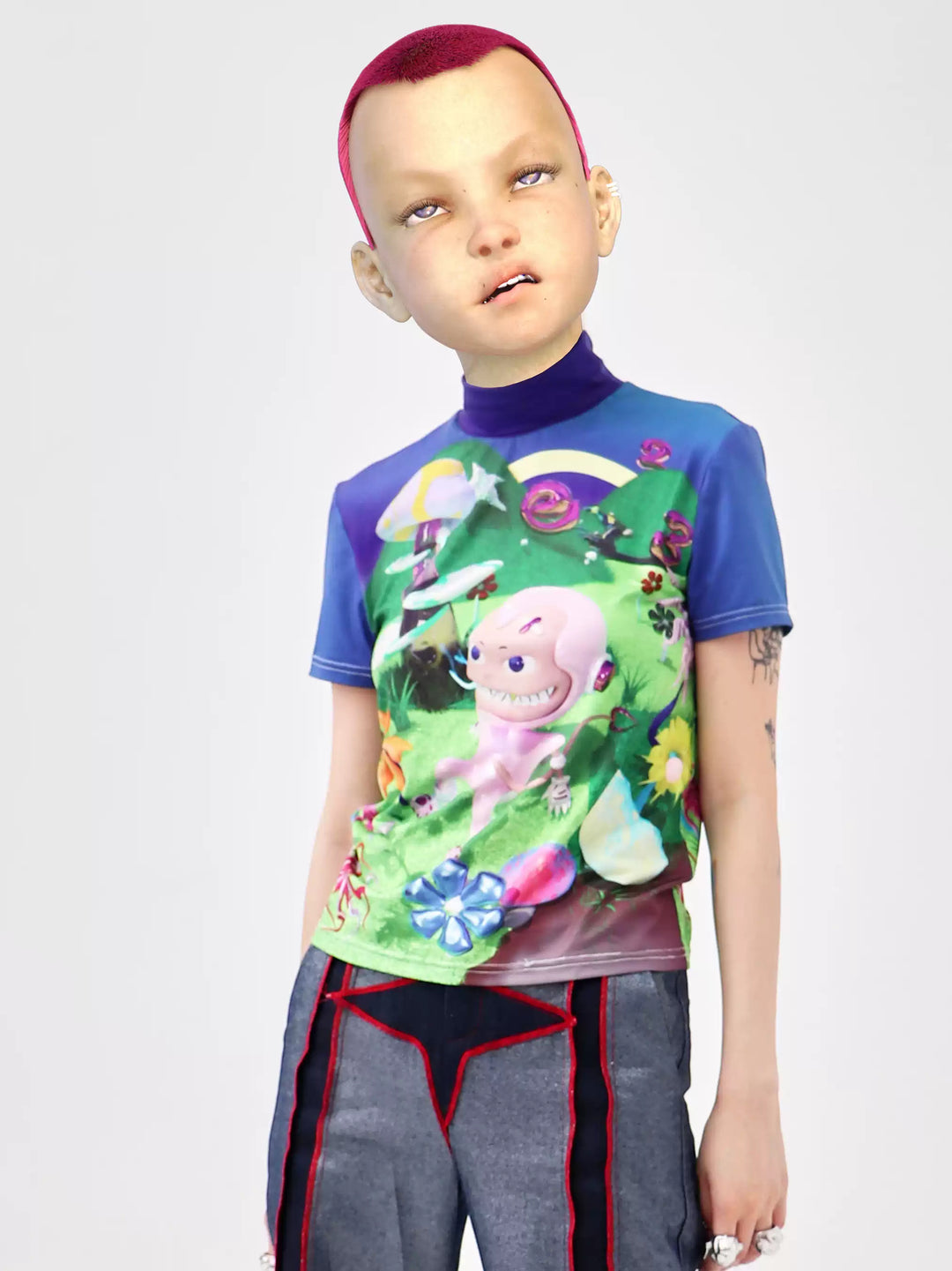 EMBRYO E23 LITTLE ONE printed mock-neck tee — front product presentation