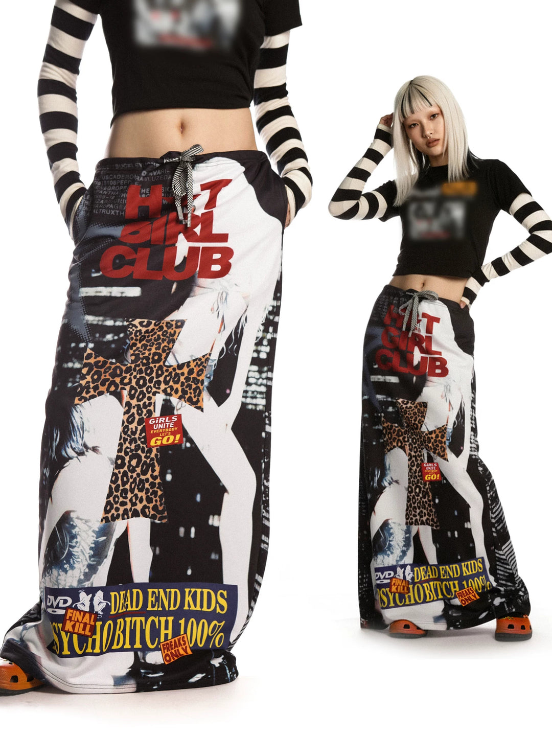 DEADENDKIDS HOT GIRL CLUB graphic maxi skirt — front product presentation