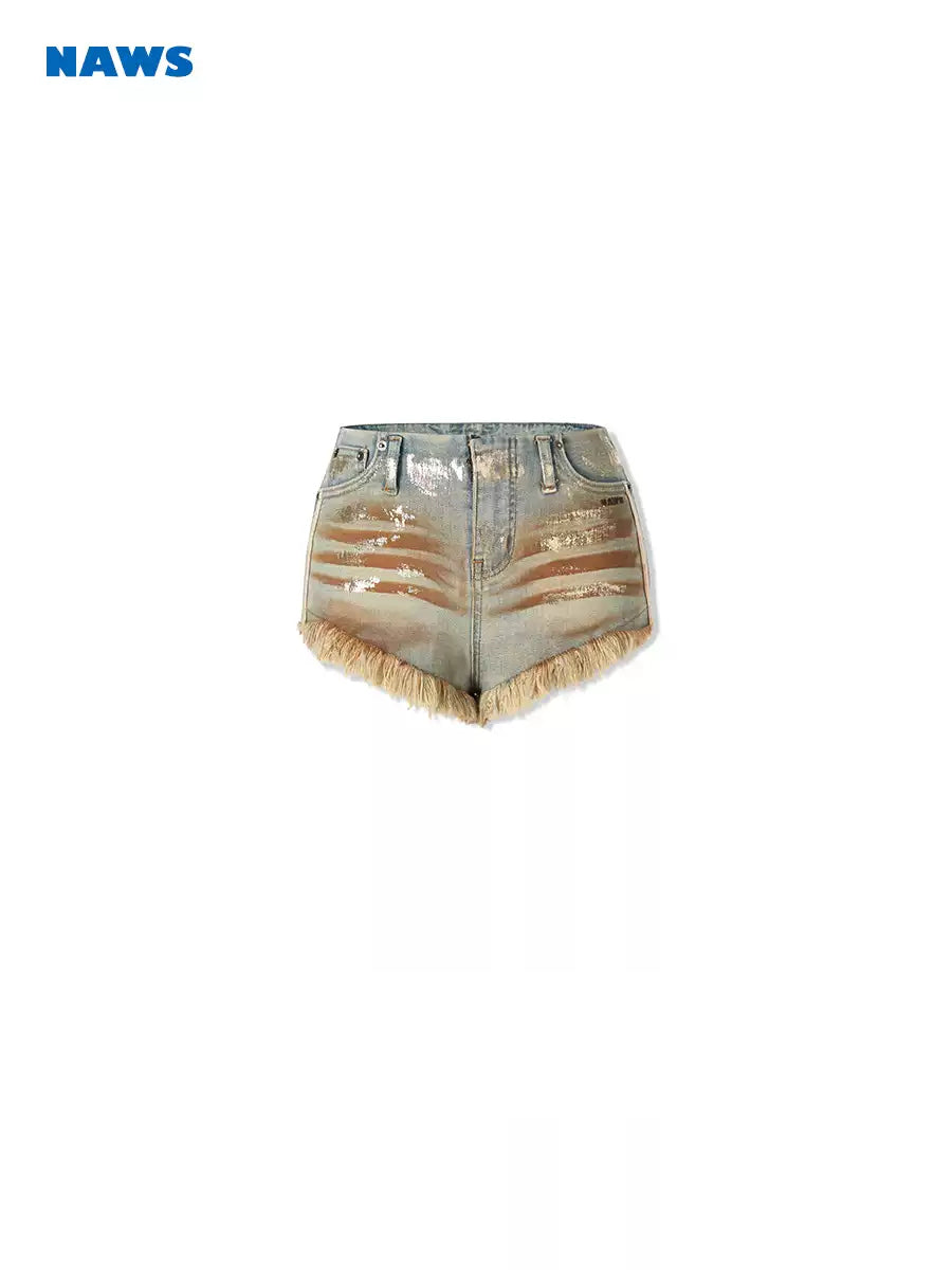 NAWS PYTHON distressed denim shorts — alternate gallery view showing the design details