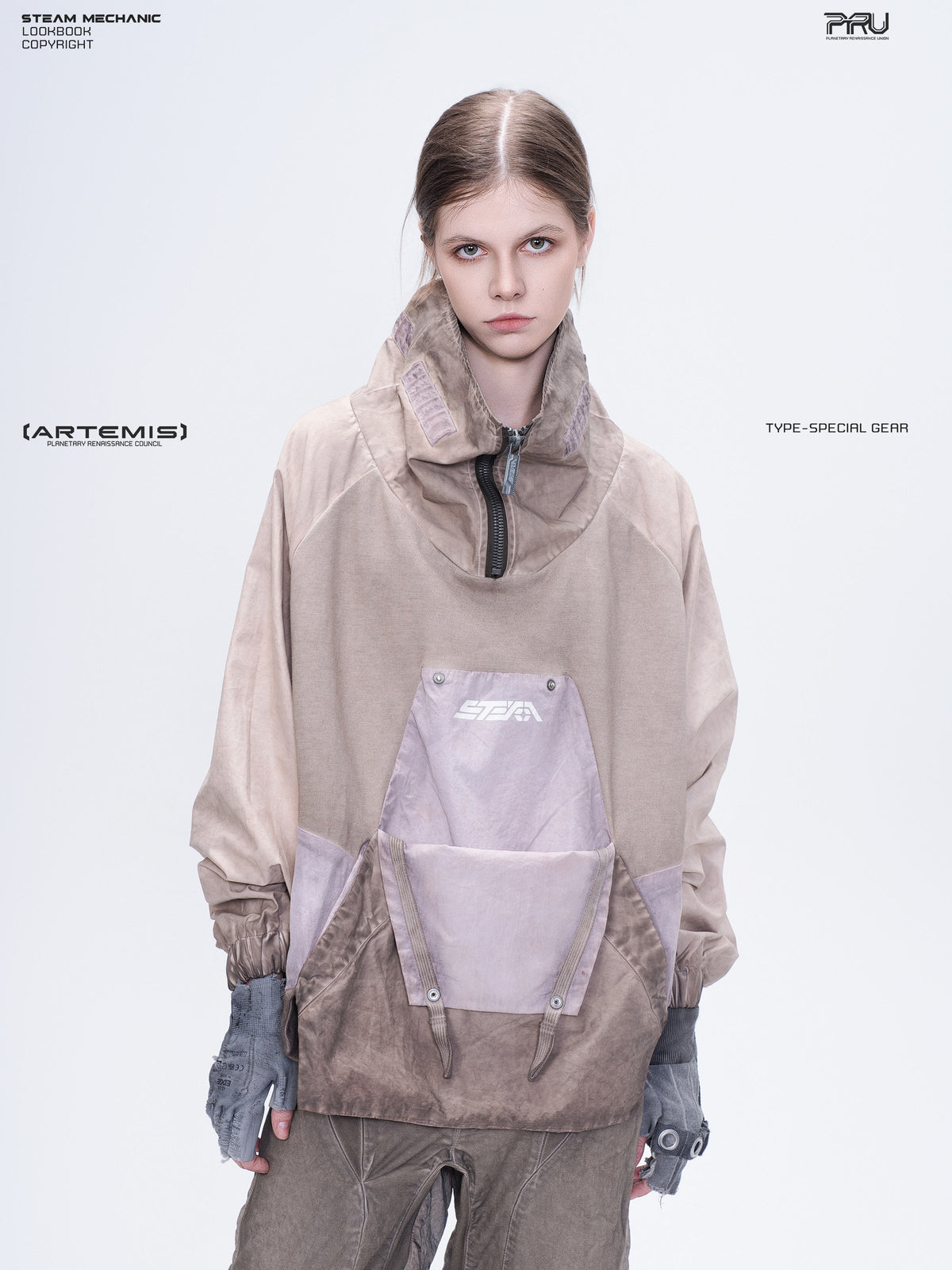 PIONEER venus orange detachable-pocket utility hoodie — full-length styled view