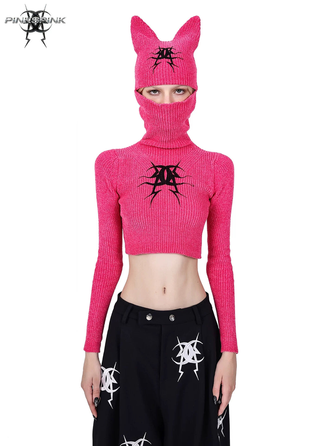 PINKSPINK ELECTRIC MOON fitted cat-ear hood sweater — cleaned hero collage showing the complete design