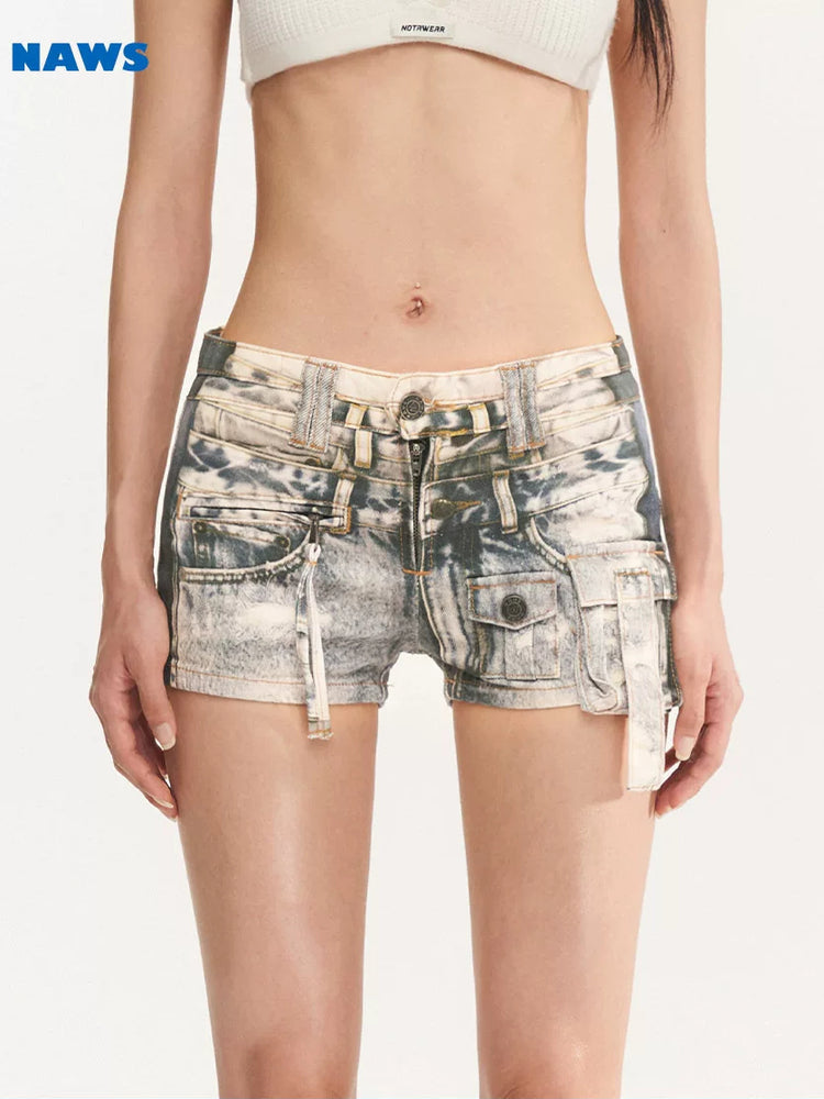 NAWS PRINTLAB multi-pocket denim shorts — cleaned hero collage showing the complete design