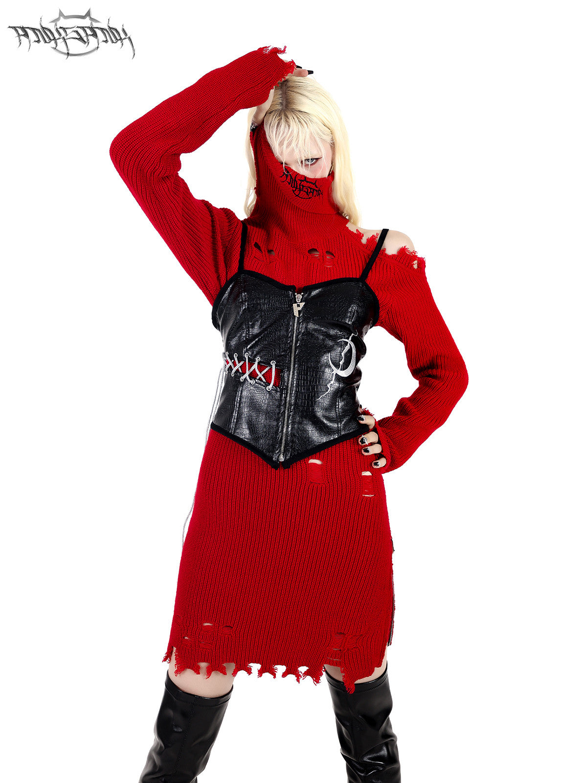 PINKSPINK RIFT embroidered cutout sweater dress — alternate angle showing the shape and finish