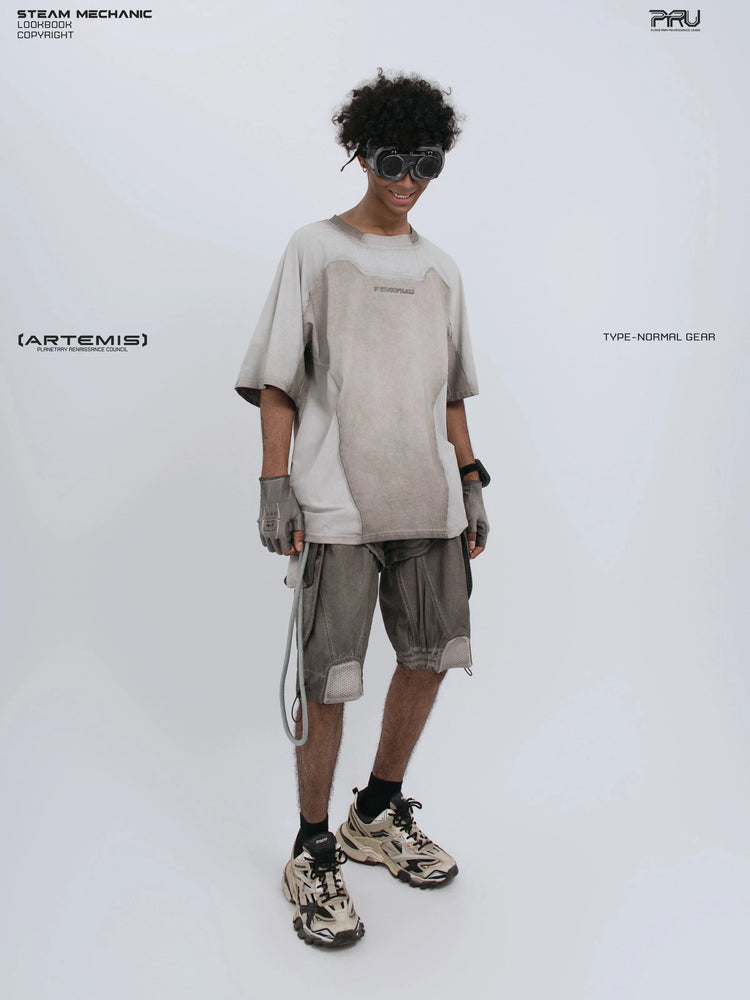 STARCORE moonbeam white velcro mesh tee — front modeled view with hands behind the body