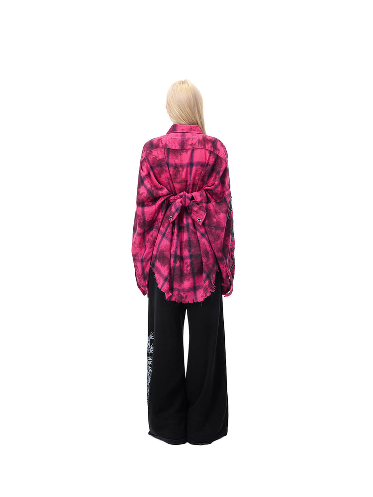 PINKSPINK THORN bandana bandeau top in pink and black — rear view of the bandana tied over a separate shirt