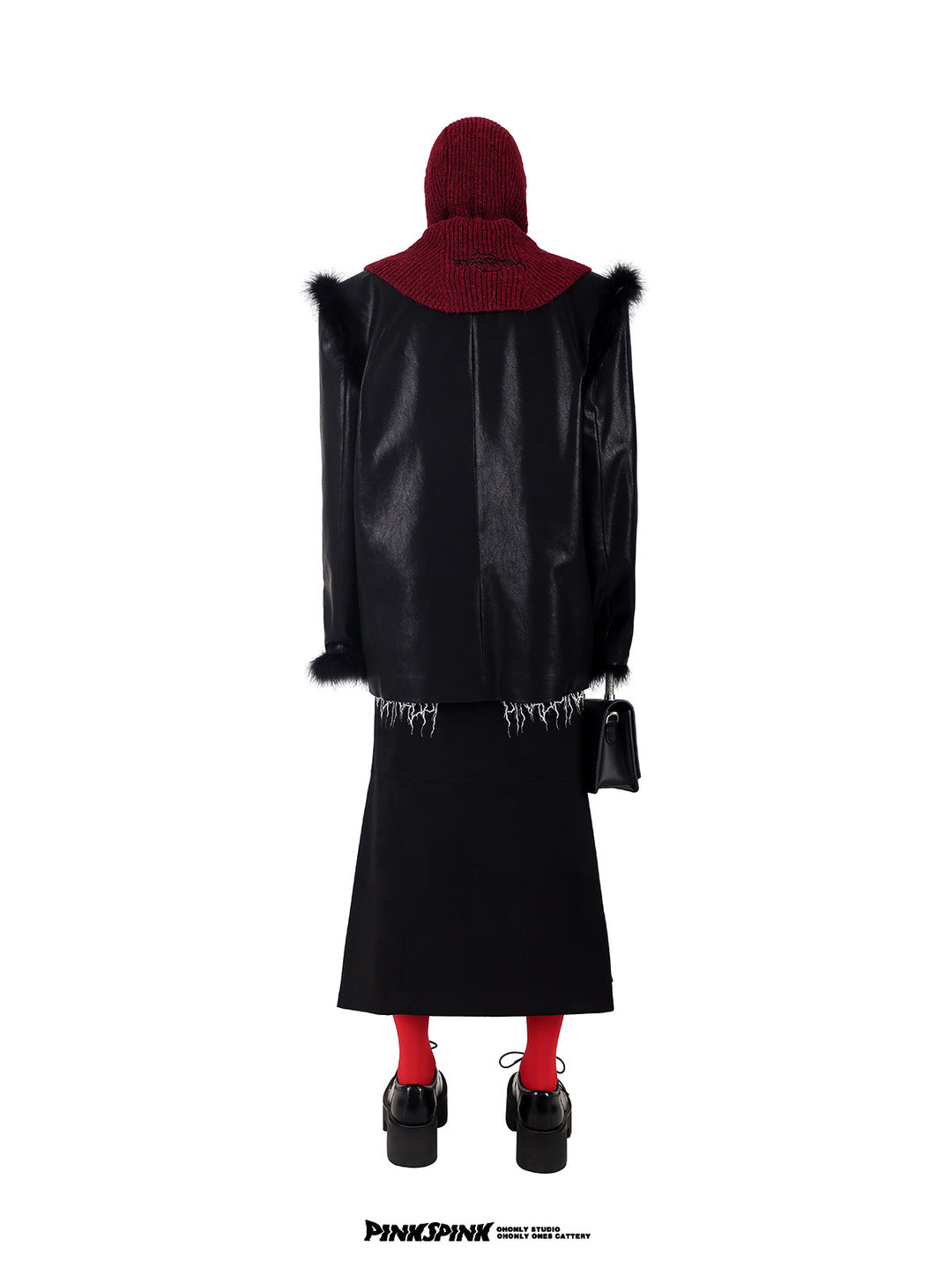 PINKSPINK OSTRICH plume-trim padded-shoulder blazer — alternate modeled styling view