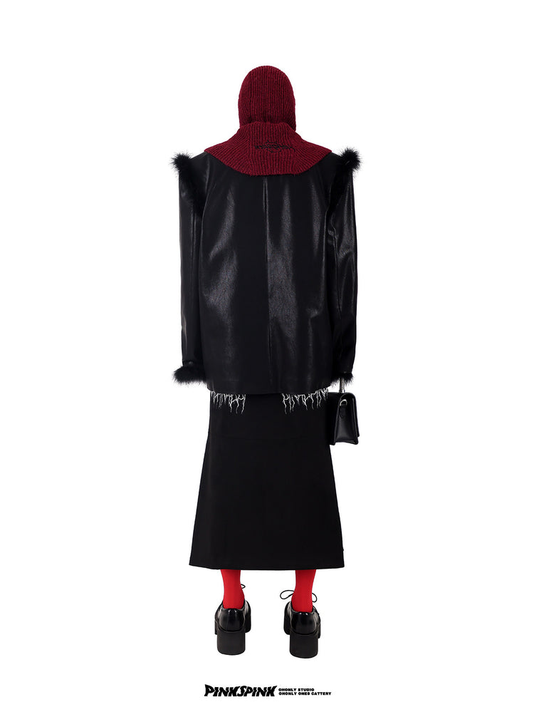 PINKSPINK OSTRICH plume-trim padded-shoulder blazer — alternate modeled styling view
