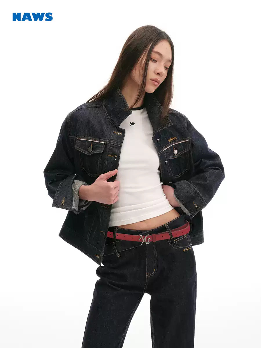 NAWS ROSE red leather belt — modeled front styling view
