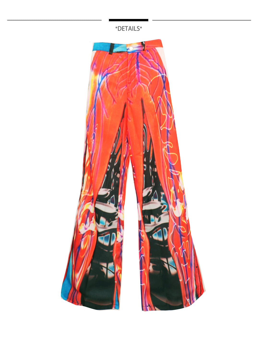 EMBRYO NEURAL FIRE printed flare pants — construction detail