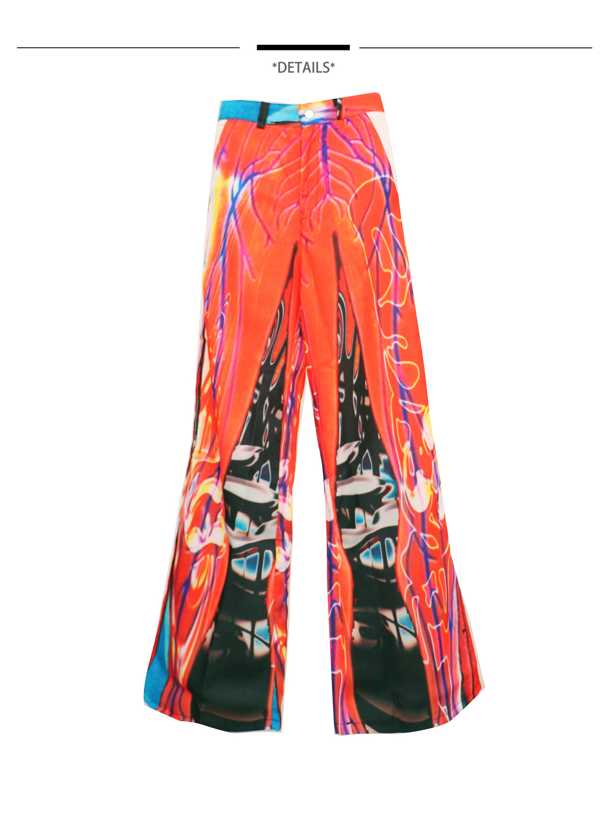 EMBRYO NEURAL FIRE printed flare pants — construction detail