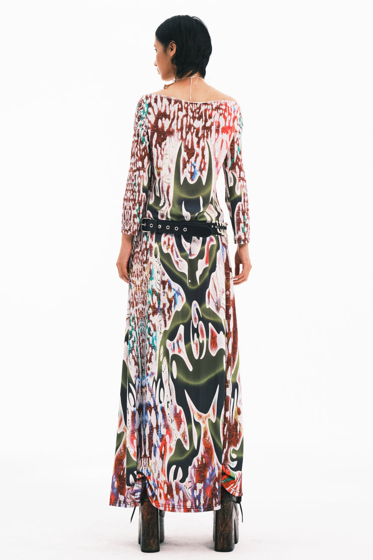 EMBRYO TRIBAL ENTITY white off-shoulder maxi dress — additional product detail view