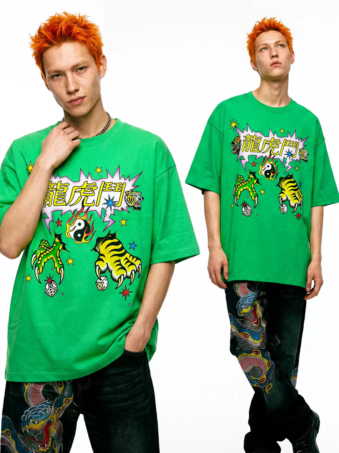 DEADENDKIDS TIGER DRAGON oversized graphic tee — alternate product presentation