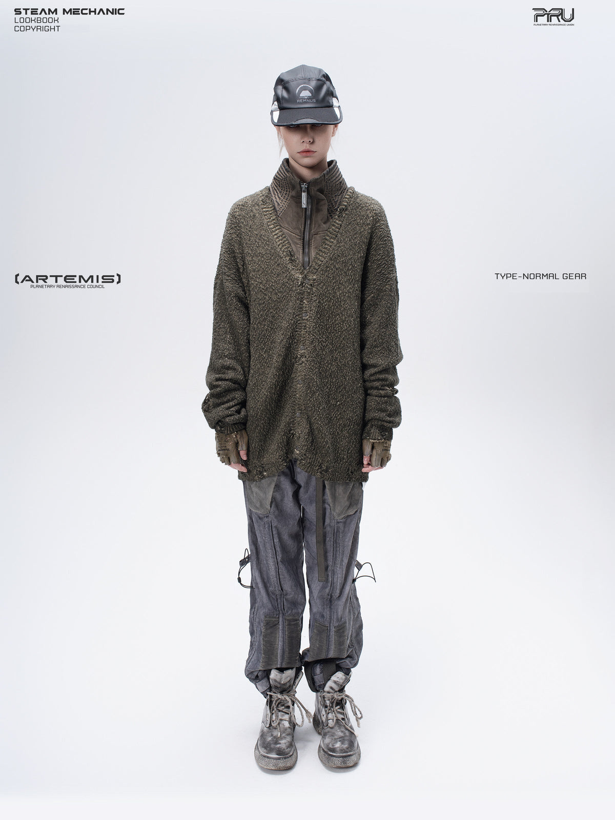 PIONEER tundra green moon-protection distressed sweater — construction detail