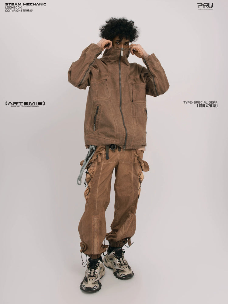 ARTEMIS soft dawn orange tuck-paneled technical jacket — construction detail