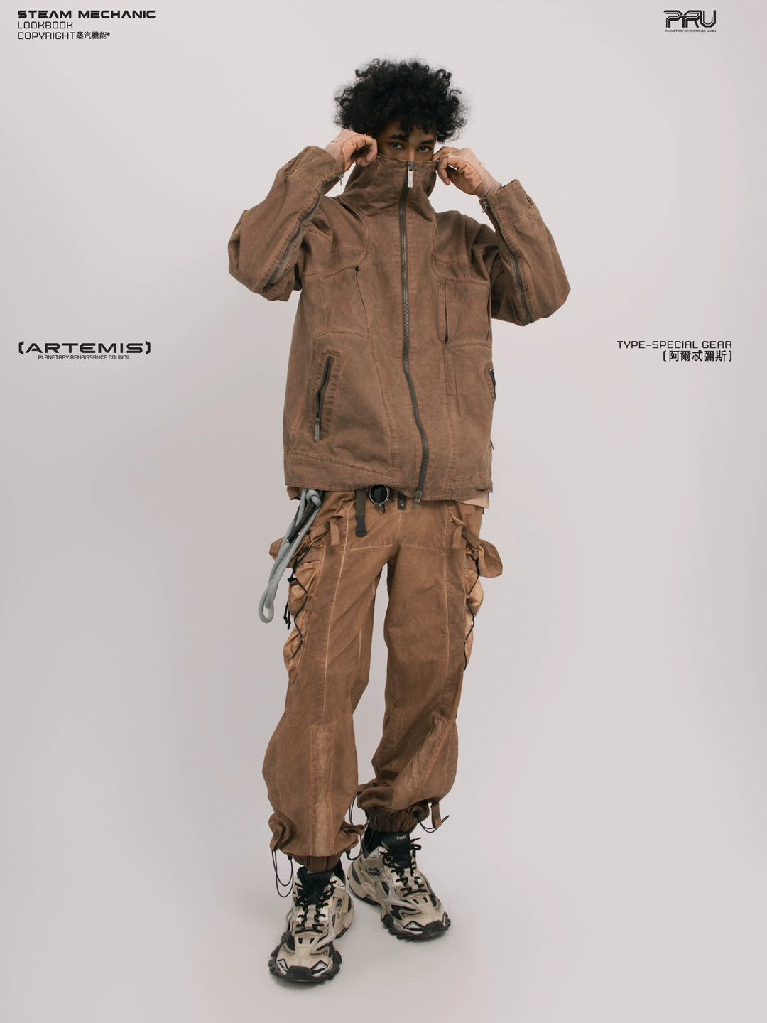 ARTEMIS soft dawn orange tuck-paneled technical jacket — construction detail