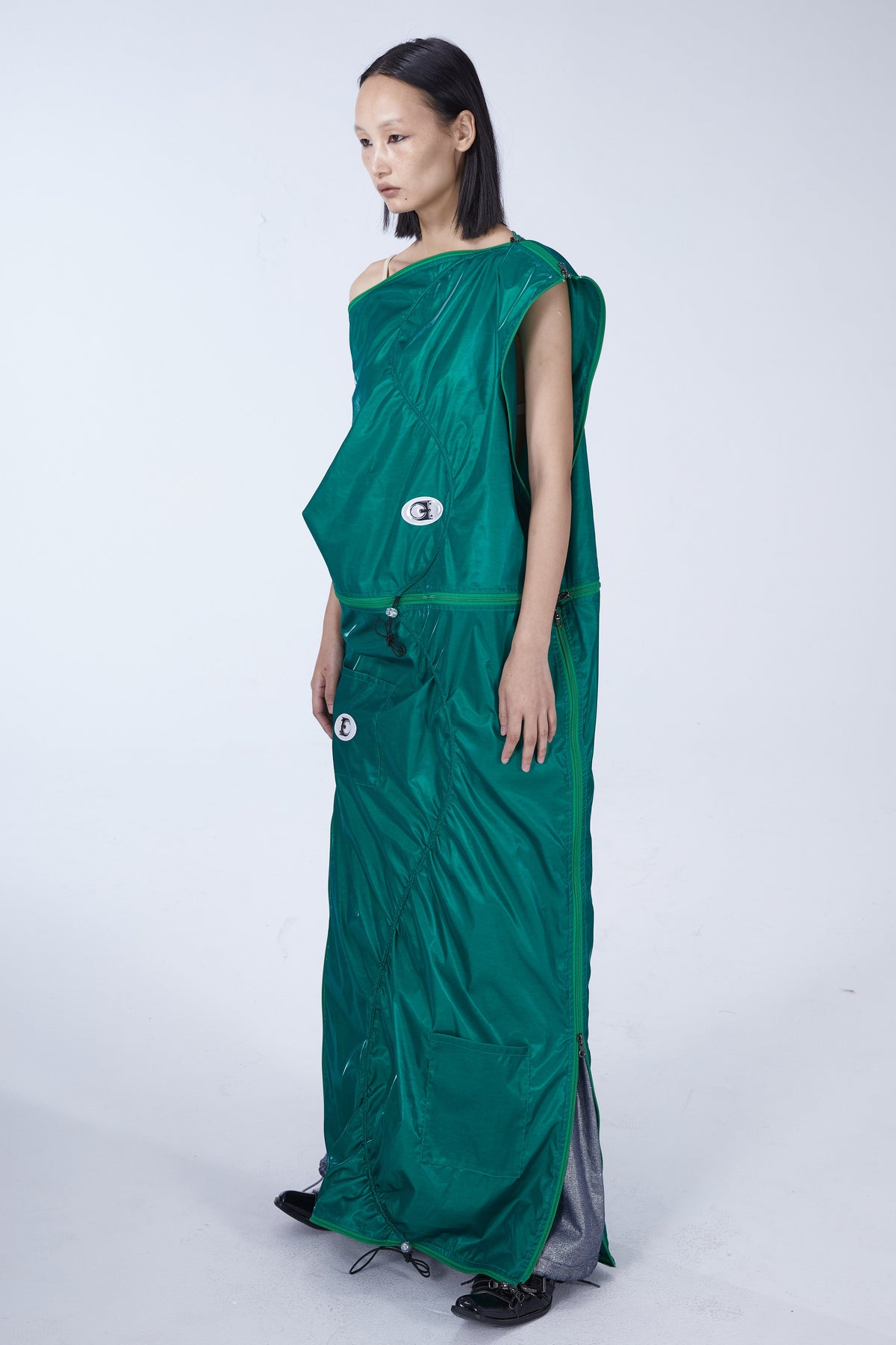 EMBRYO SLEEP POD convertible dress & bag — close modeled view