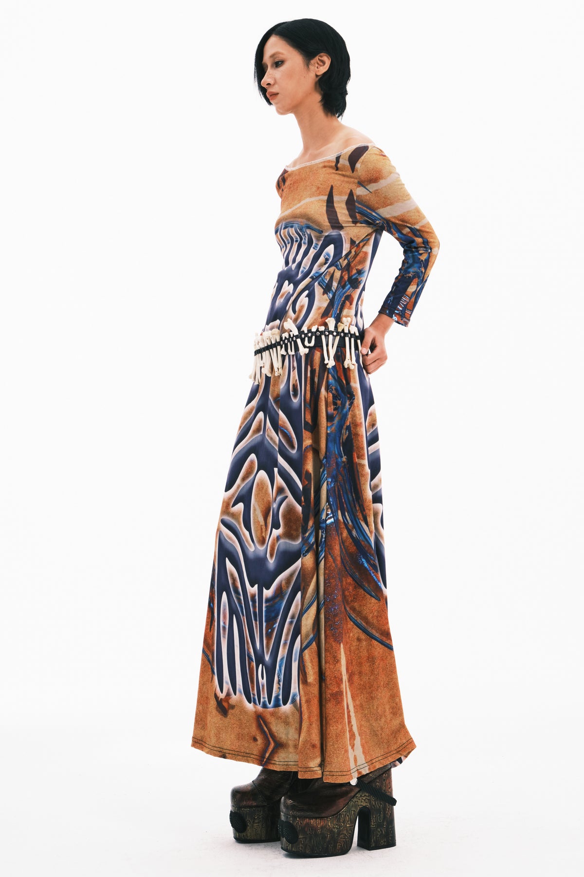 EMBRYO TRIBAL ENTITY off-shoulder maxi dress — alternate modeled angle