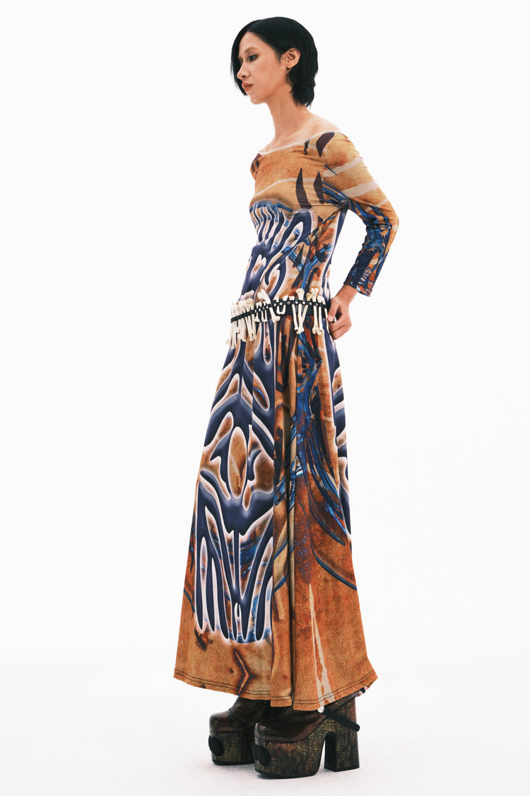 EMBRYO TRIBAL ENTITY off-shoulder maxi dress — alternate modeled angle